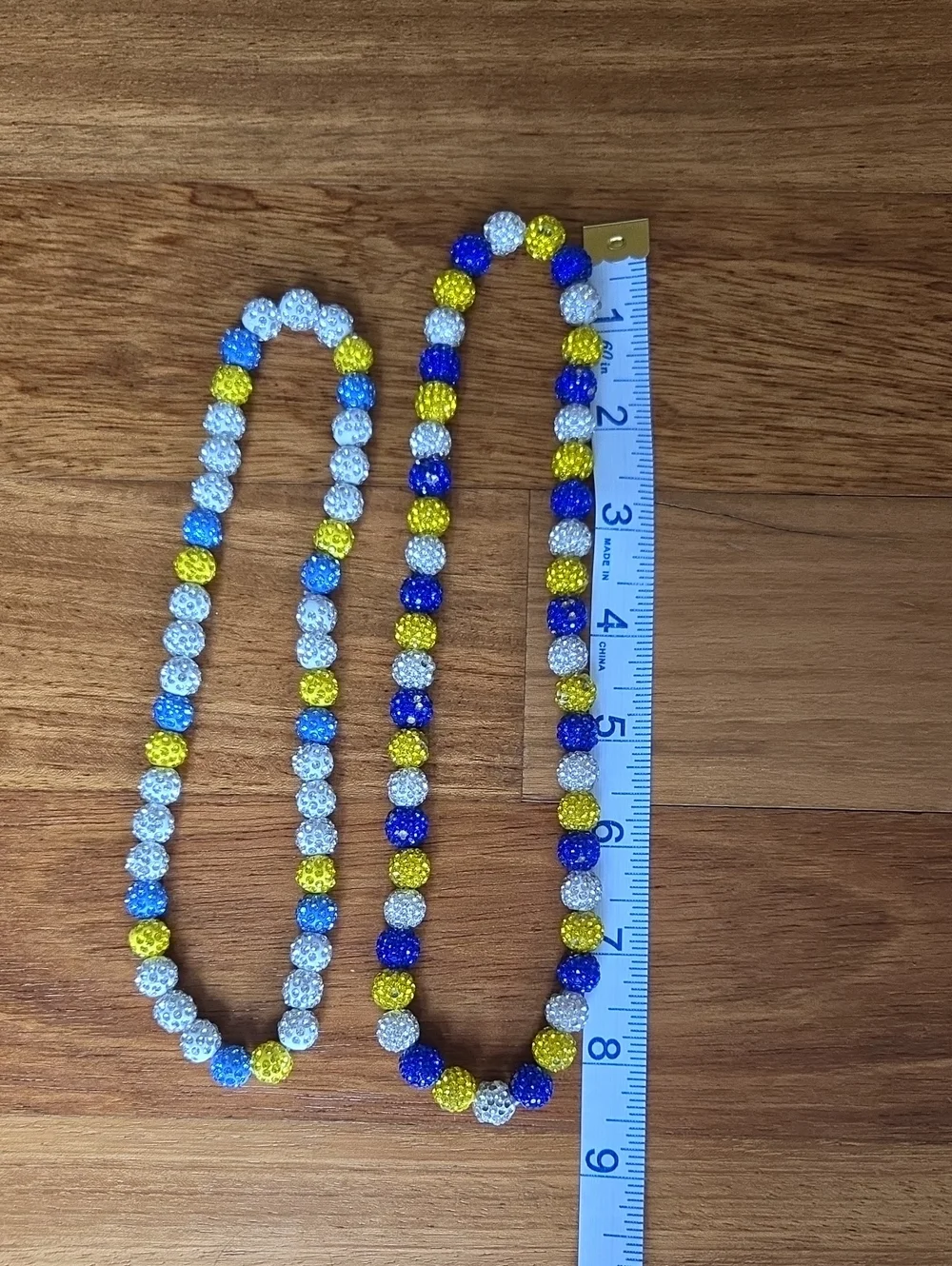 Blue, Yellow & White Beaded Baseball Necklaces